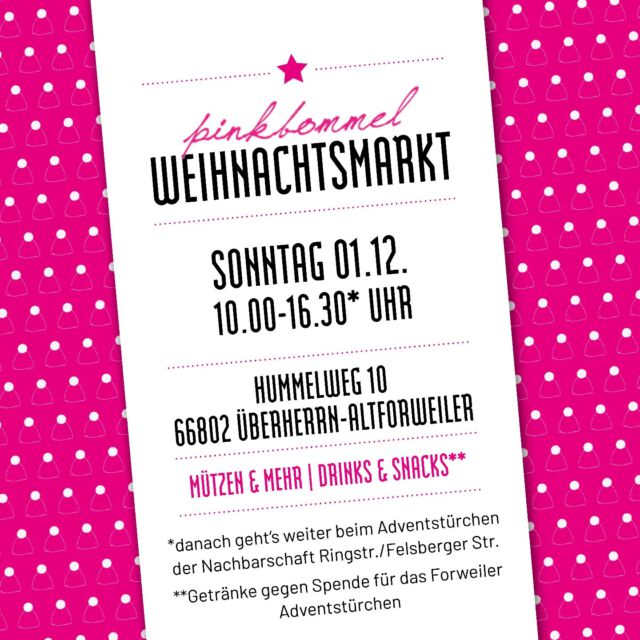 Weihnachten Naht ..wir freuen uns auf euch! ❄️💫🎄
( Wir behalten uns vor bei schlechtem Wetter ggf zu verschieben)
.
.
.
#weihnachtsmarkt #weihnachten #christmas #bommelmütze #handmade #wolle #handmadewithlove #mützenzeitbeginnt #wollmütze #stirnband